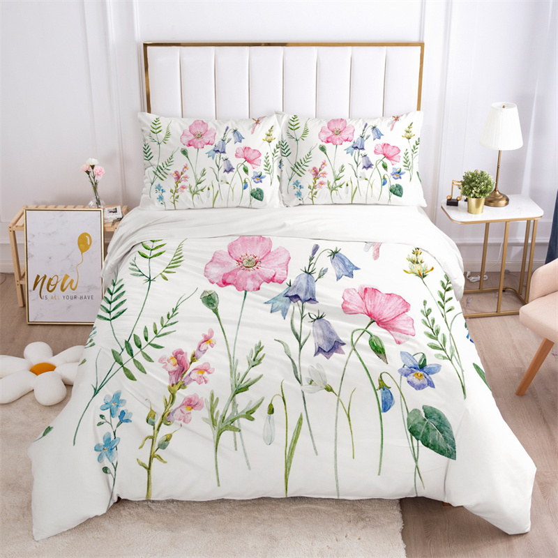 Aesthetic Floral Duvet Cover - Floral Leaves Bedding Set Microfiber Butterfly