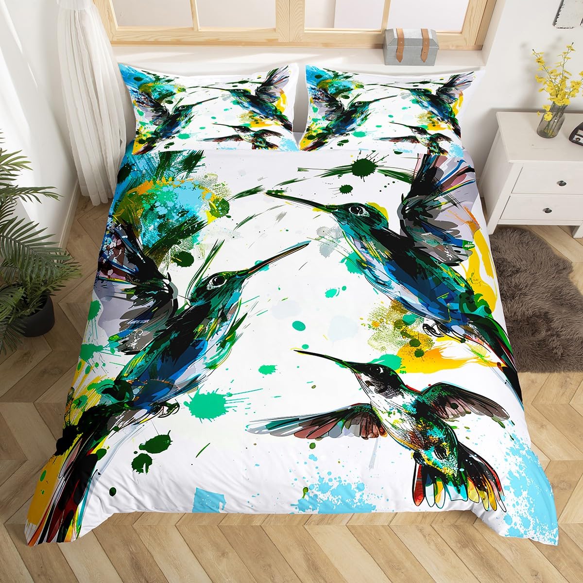 Hummingbird Bedding Set Luxury - Aesthetic Floral Duvet Cover 评论和价格