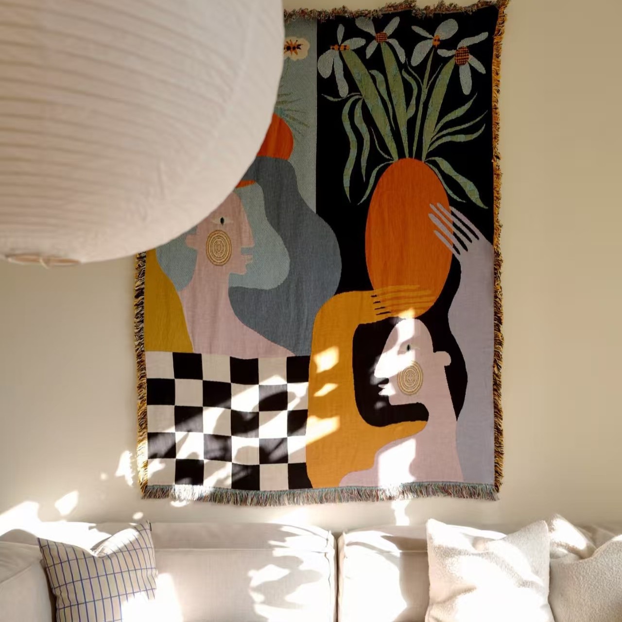 Modern Abstract Art Tapestry B - Boho Throw Blanket Fringe 评论和价格
