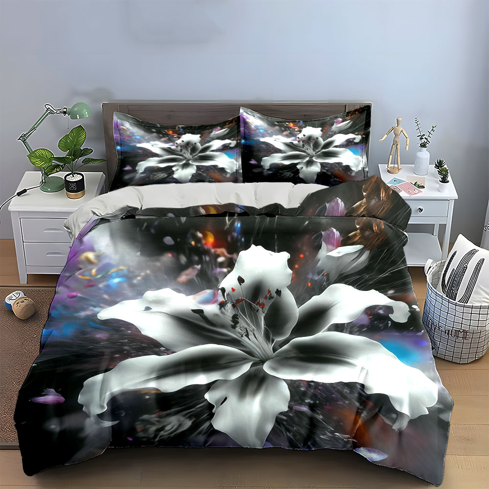 Abstract White Lily Flower Bed - Aesthetic Floral Duvet Cover 评论和价格