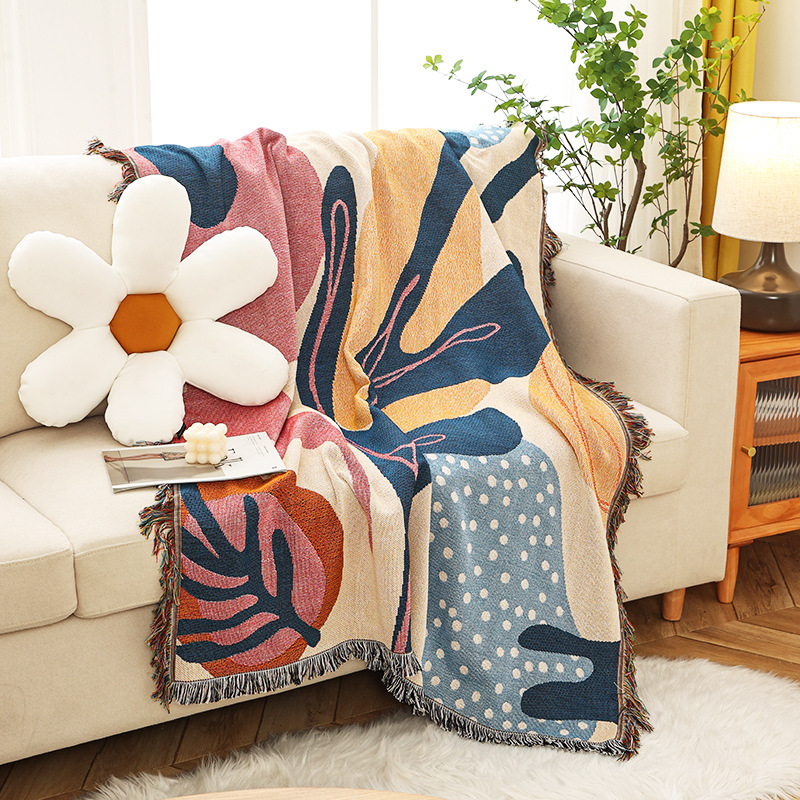 Boho Abstract Botanical Jacqua - Boho Throw Blanket Fringe 评论和价格
