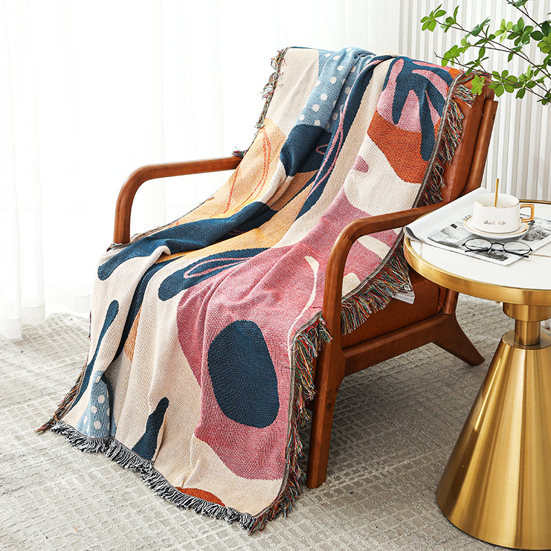 Boho Abstract Botanical Jacqua - Boho Throw Blanket Fringe 评论和价格