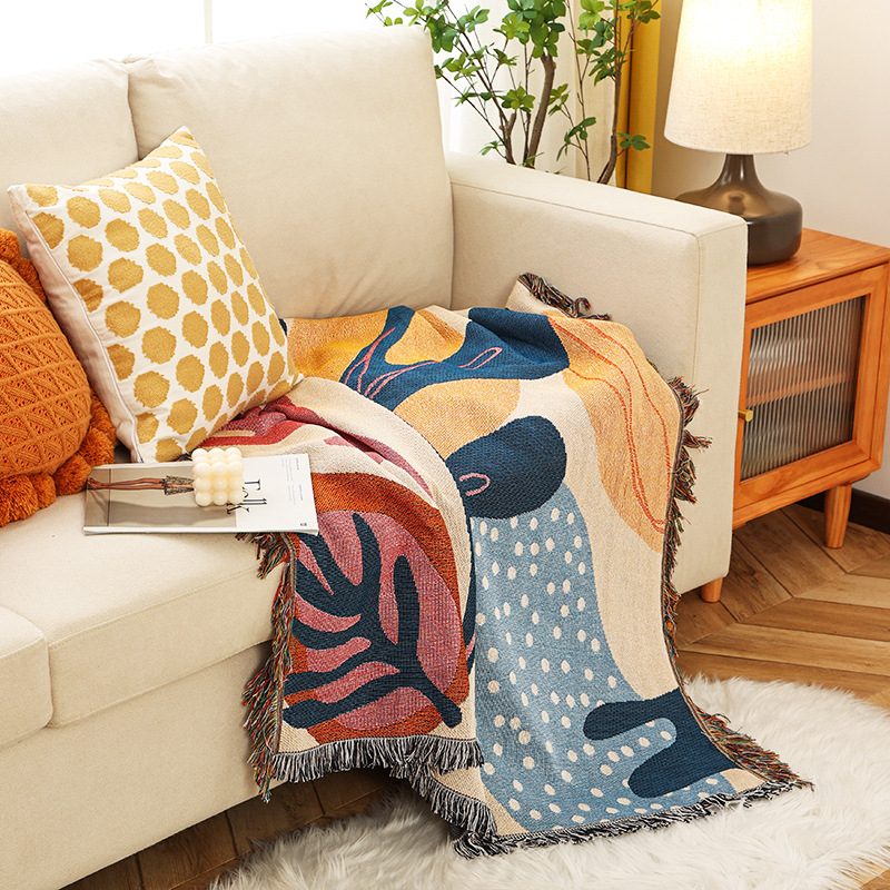 Boho Abstract Botanical Jacqua - Boho Throw Blanket Fringe 评论和价格