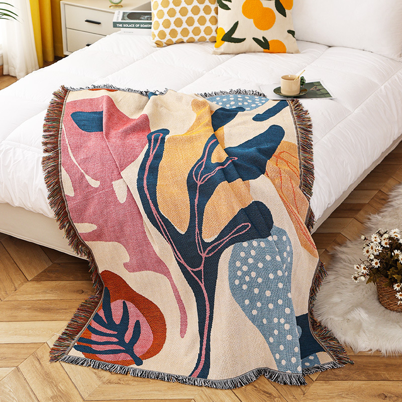 Boho Abstract Botanical Jacqua - Boho Throw Blanket Fringe 评论和价格