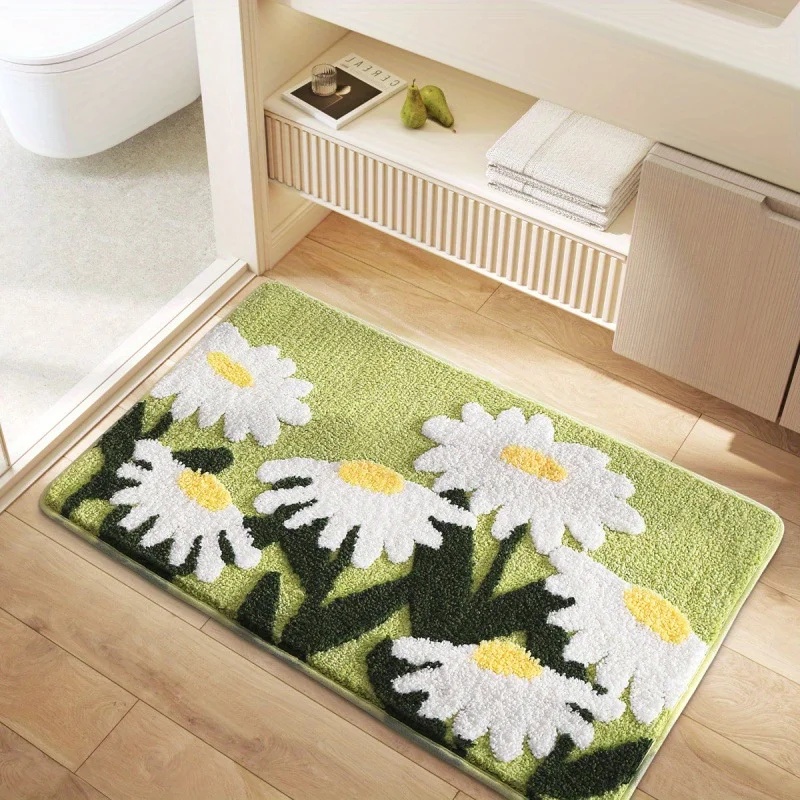 VIKAMA Non-Slip Floral Bath Ma - Quick Dry Diatomite Bath Mat 评论和价格